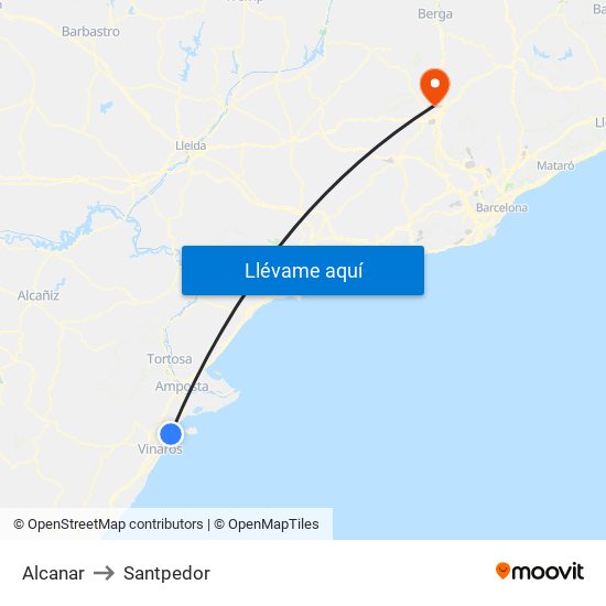 Alcanar to Santpedor map