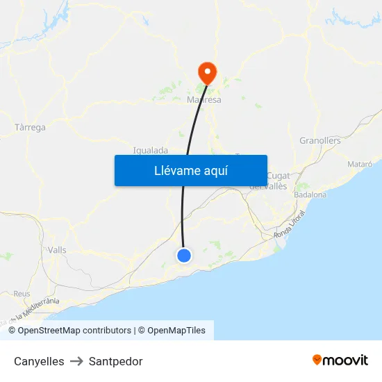 Canyelles to Santpedor map