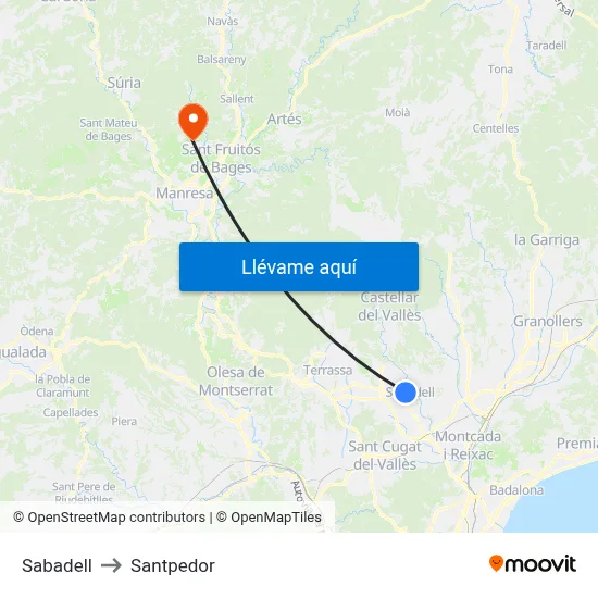 Sabadell to Santpedor map