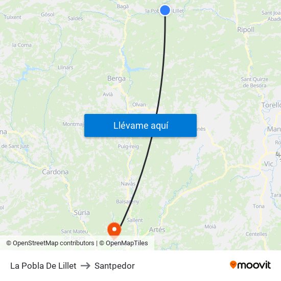 La Pobla De Lillet to Santpedor map