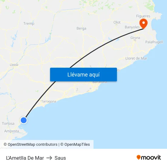 L'Ametlla De Mar to Saus map