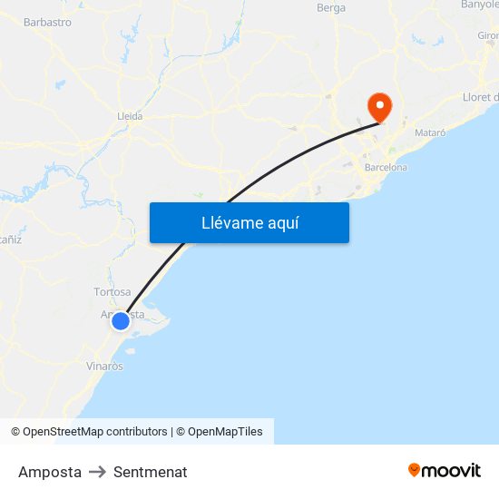 Amposta to Sentmenat map
