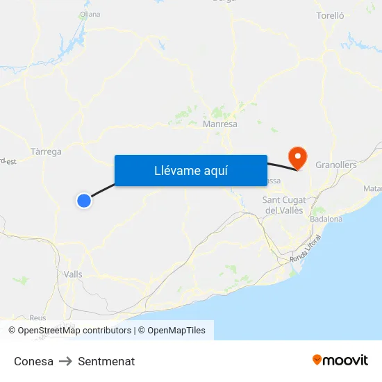 Conesa to Sentmenat map