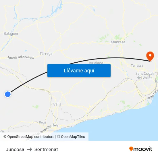 Juncosa to Sentmenat map