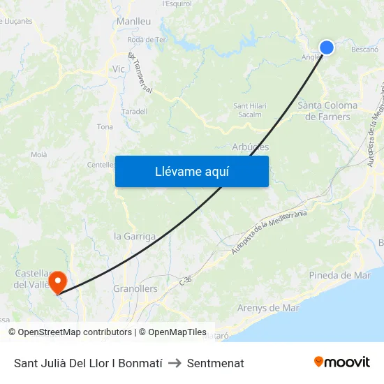 Sant Julià Del Llor I Bonmatí to Sentmenat map