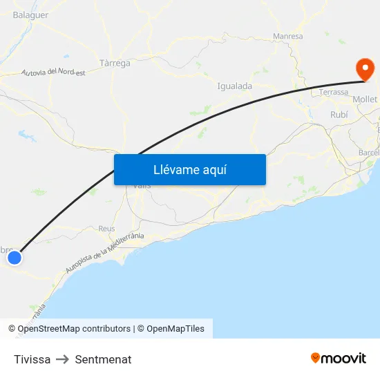 Tivissa to Sentmenat map