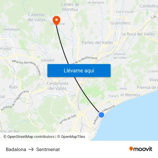 Badalona to Sentmenat map