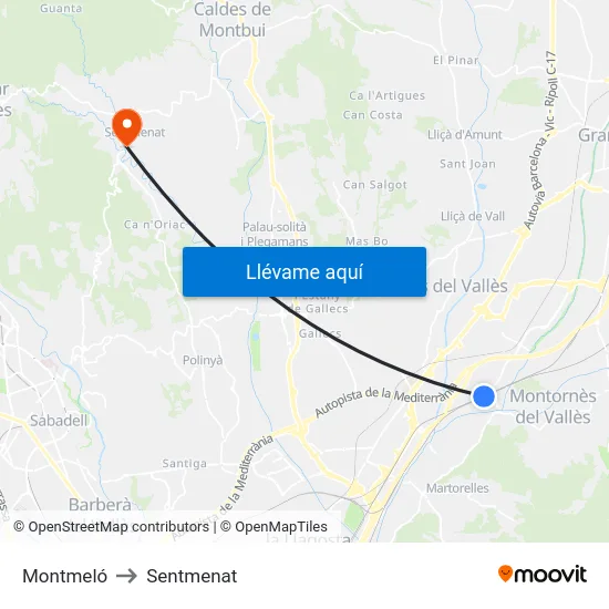 Montmeló to Sentmenat map