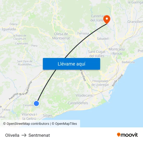 Olivella to Sentmenat map