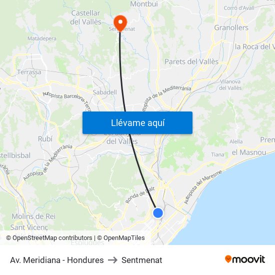 Av. Meridiana - Hondures to Sentmenat map
