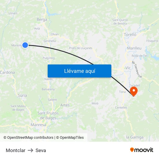 Montclar to Seva map