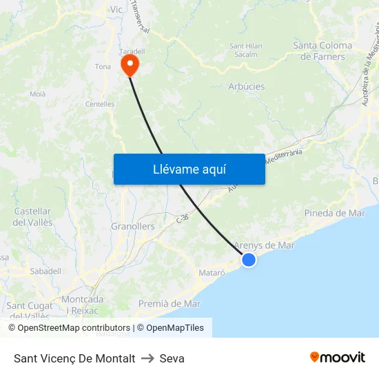 Sant Vicenç De Montalt to Seva map