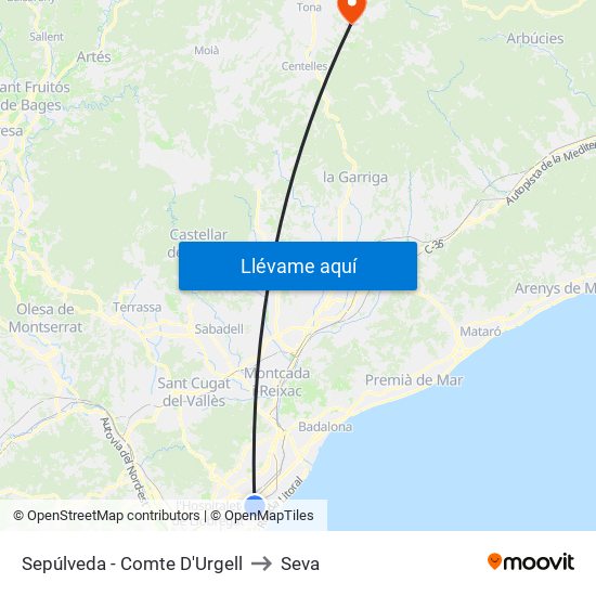 Sepúlveda - Comte D'Urgell to Seva map