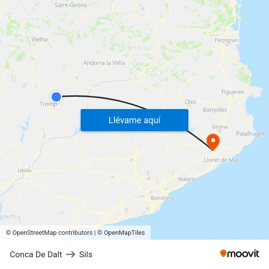 Conca De Dalt to Sils map