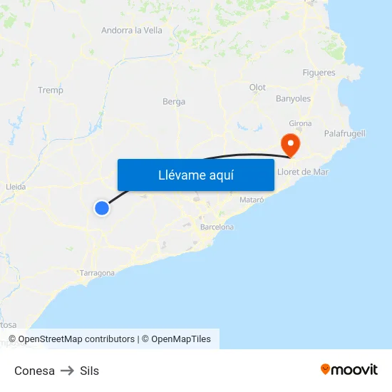 Conesa to Sils map