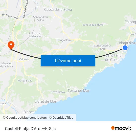 Castell-Platja D'Aro to Sils map