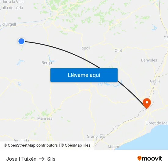 Josa I Tuixén to Sils map