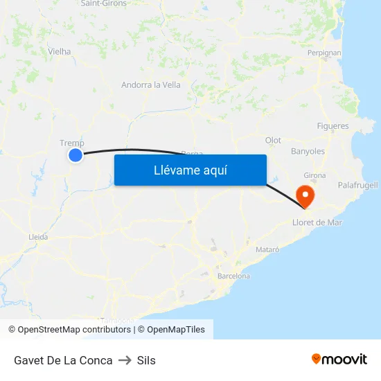 Gavet De La Conca to Sils map