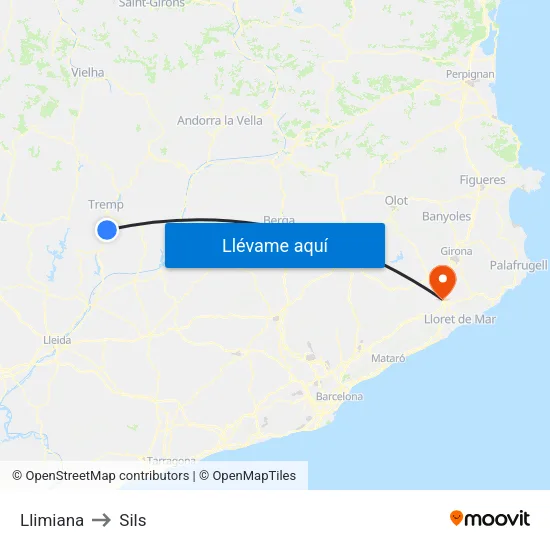 Llimiana to Sils map