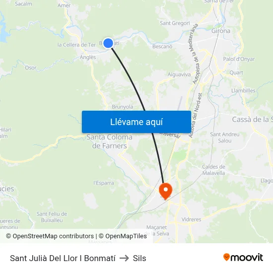 Sant Julià Del Llor I Bonmatí to Sils map