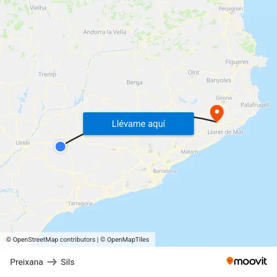 Preixana to Sils map