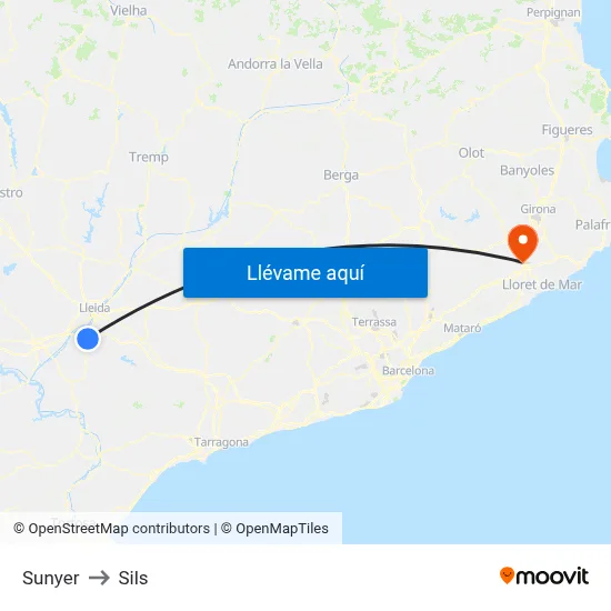 Sunyer to Sils map