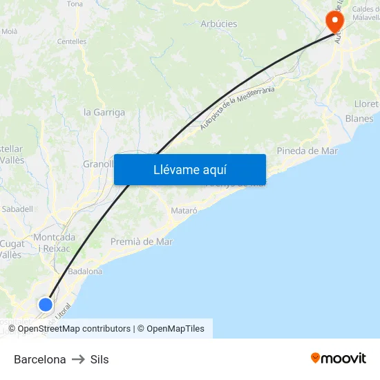 Barcelona to Sils map