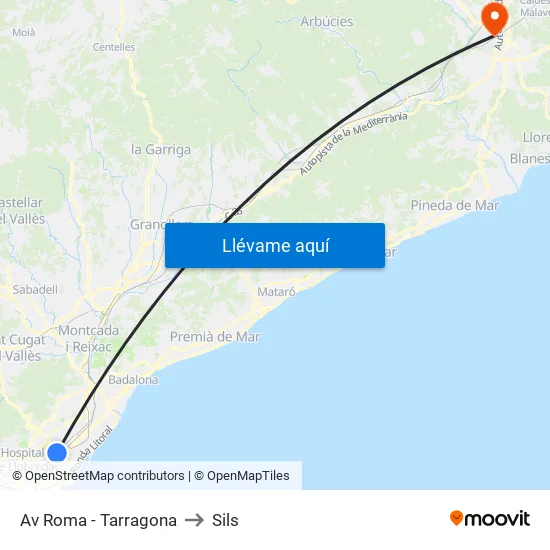 Av Roma - Tarragona to Sils map