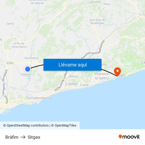 Bràfim to Sitges map