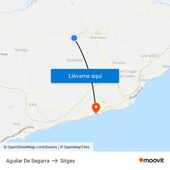 Aguilar De Segarra to Sitges map