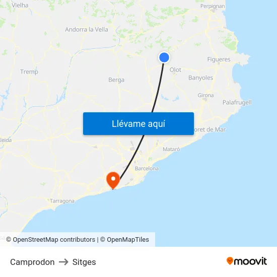 Camprodon to Sitges map