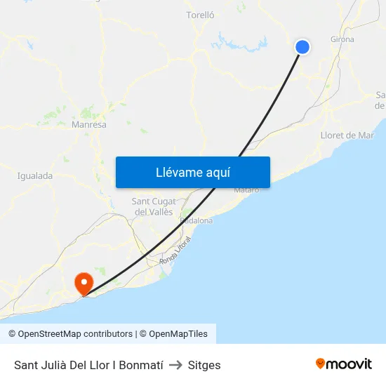 Sant Julià Del Llor I Bonmatí to Sitges map