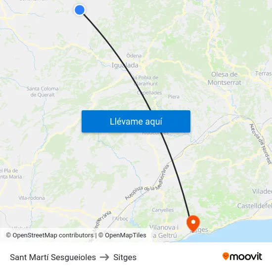 Sant Martí Sesgueioles to Sitges map