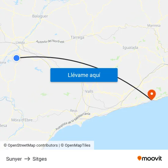 Sunyer to Sitges map
