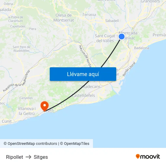 Ripollet to Sitges map