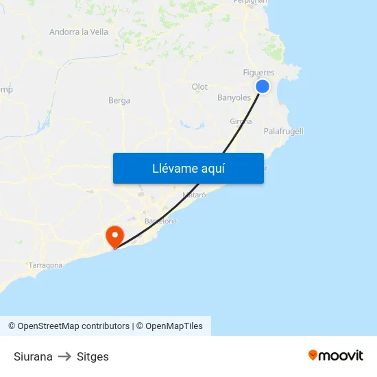 Siurana to Sitges map