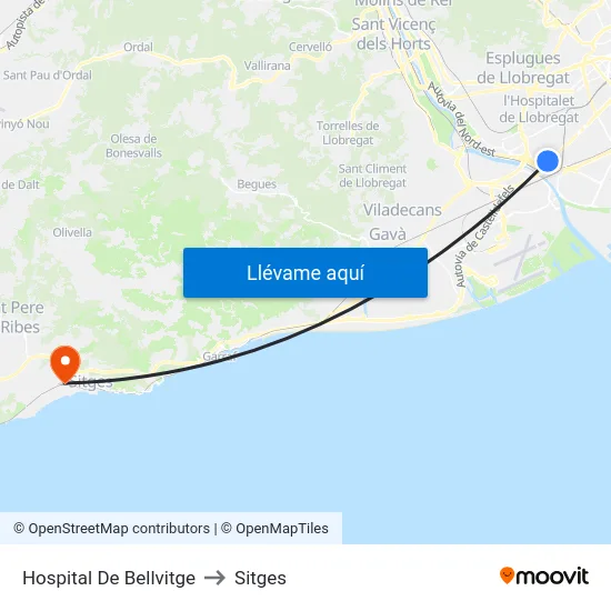 Hospital De Bellvitge to Sitges map