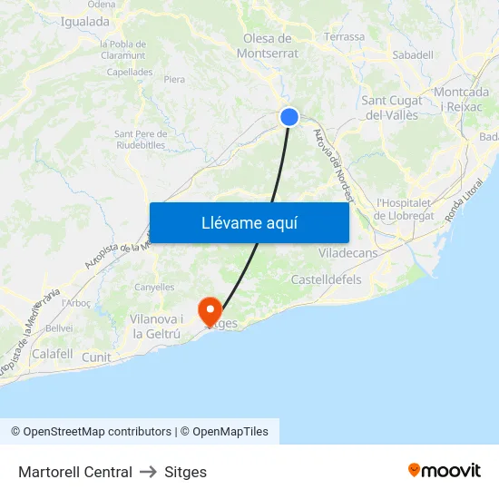 Martorell Central to Sitges map