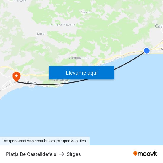 Platja De Castelldefels to Sitges map