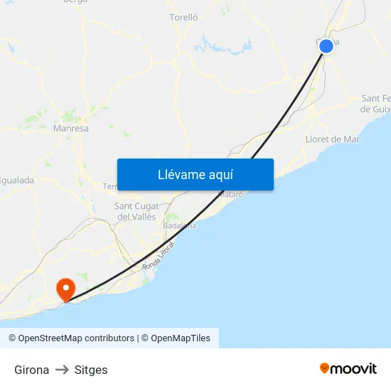Girona to Sitges map