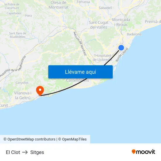 El Clot to Sitges map