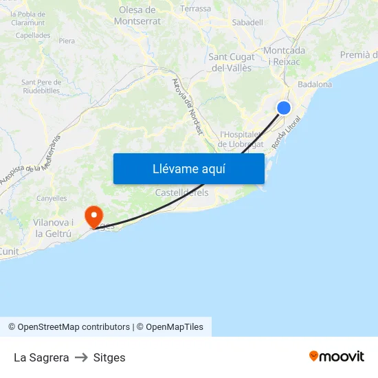 La Sagrera to Sitges map