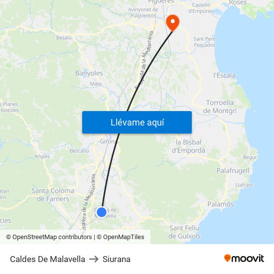 Caldes De Malavella to Siurana map