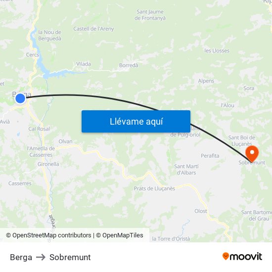 Berga to Sobremunt map