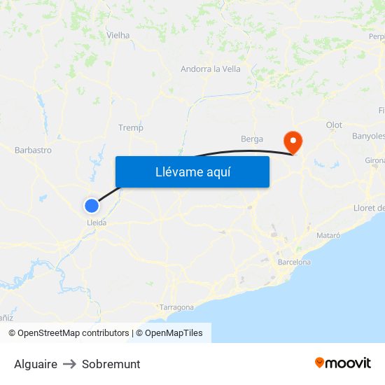 Alguaire to Sobremunt map