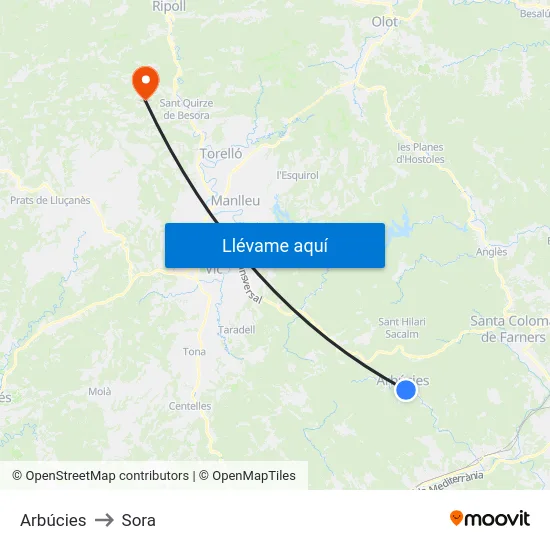 Arbúcies to Sora map