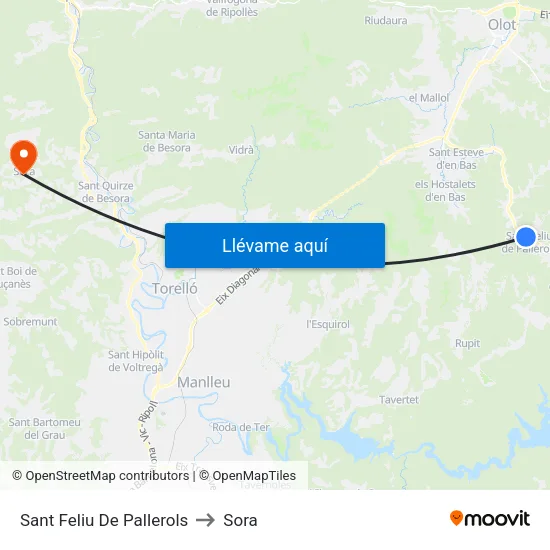 Sant Feliu De Pallerols to Sora map