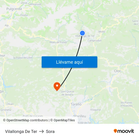 Vilallonga De Ter to Sora map