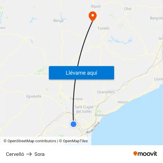 Cervelló to Sora map