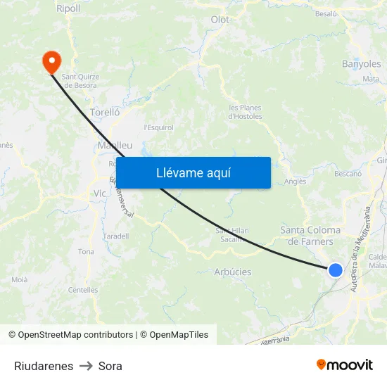 Riudarenes to Sora map